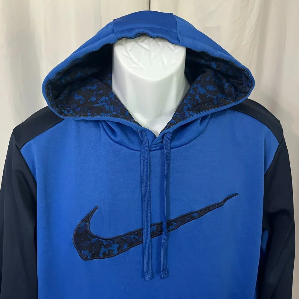 🏀 Nike Therma-Fit Men’s Blue on Blue Hooded Sweatshirt Hoodie L Large 🔥